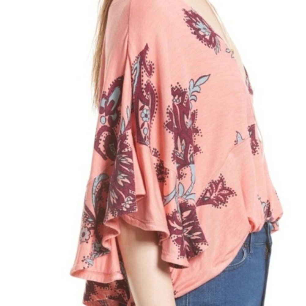 Free People Maui Wowi Floral Coral Flowy Blouse - Picture 4 of 9